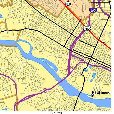 Zip code 23221 close-up map