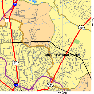 Zip code 23222 close-up map