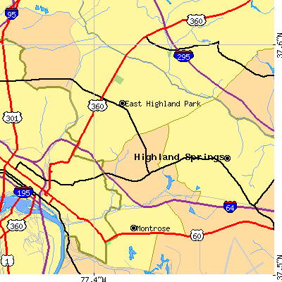 Zip code 23223 close-up map