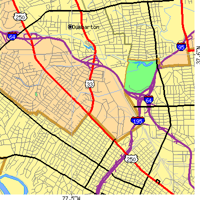 Zip code 23230 close-up map