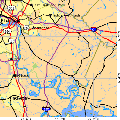 Zip code 23231 close-up map