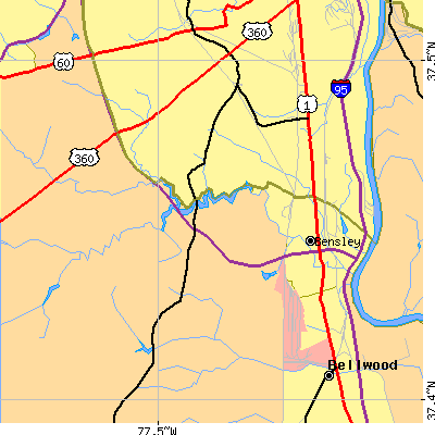 Zip code 23234 close-up map