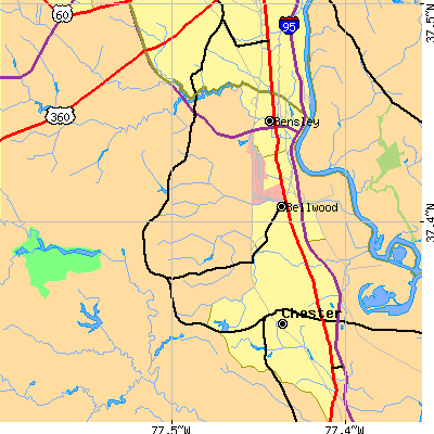 Zip code 23237 close-up map