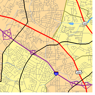 Zip code 23294 close-up map