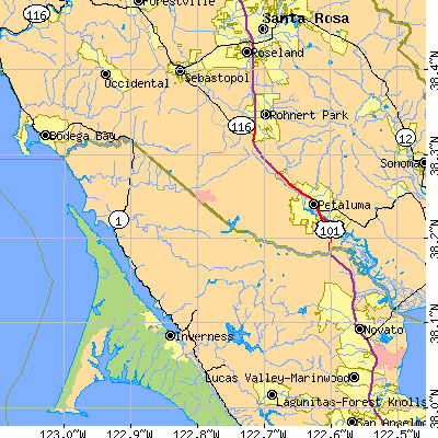 Zip code 94952 close-up map