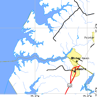 Zip code 23306 close-up map