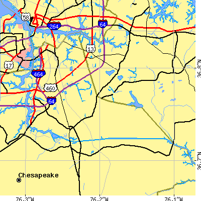 Zip code 23320 close-up map
