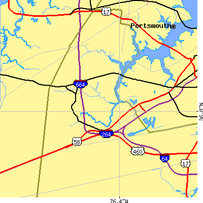 Zip code 23321 close-up map