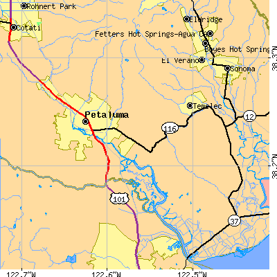 Zip code 94954 close-up map