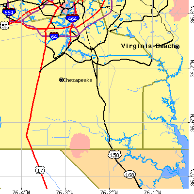 Zip code 23322 close-up map