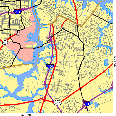 Zip code 23324 close-up map
