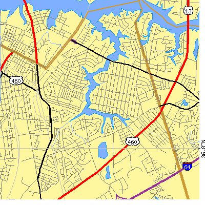 Zip code 23325 close-up map