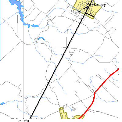 Zip code 23357 close-up map