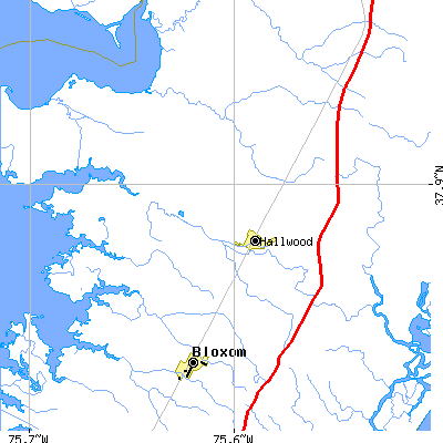 Zip code 23359 close-up map