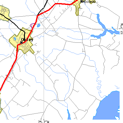 Zip code 23418 close-up map