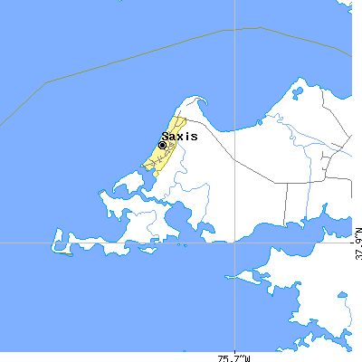 Zip code 23427 close-up map