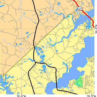 Zip code 23432 close-up map
