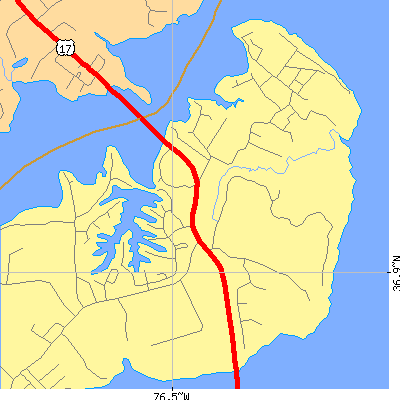 Zip code 23433 close-up map