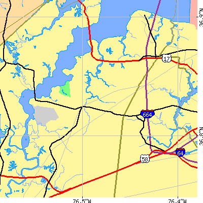 Zip code 23435 close-up map
