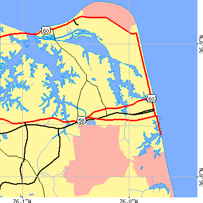 Zip code 23451 close-up map