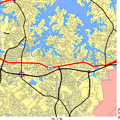 Zip code 23452 close-up map