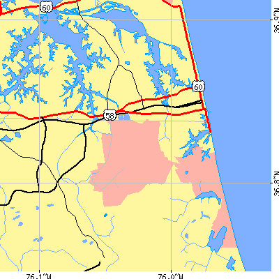 Zip code 23454 close-up map