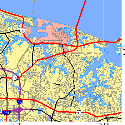 Zip code 23455 close-up map