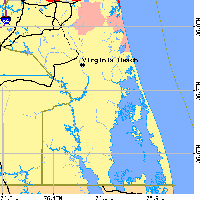 Zip code 23456 close-up map
