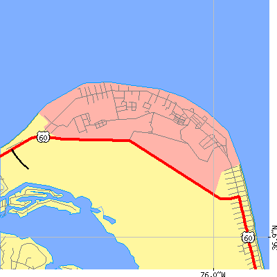 Zip code 23459 close-up map