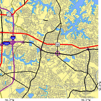 Zip code 23462 close-up map