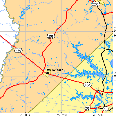 Zip code 23487 close-up map