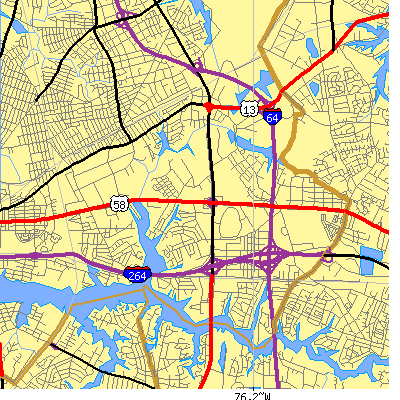Zip code 23502 close-up map