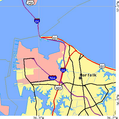 Zip code 23503 close-up map