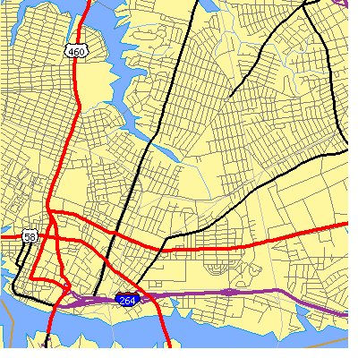 Zip code 23504 close-up map