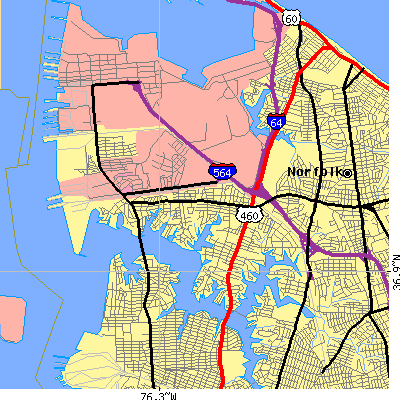 Zip code 23505 close-up map
