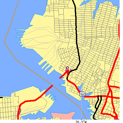 Zip code 23507 close-up map