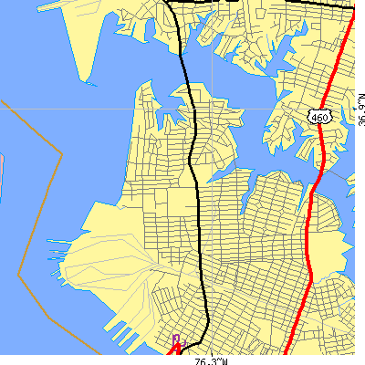 Zip code 23508 close-up map