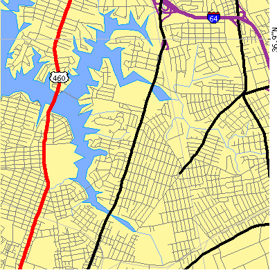 Zip code 23509 close-up map