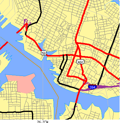 Zip code 23510 close-up map