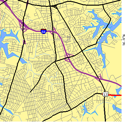 Zip code 23513 close-up map