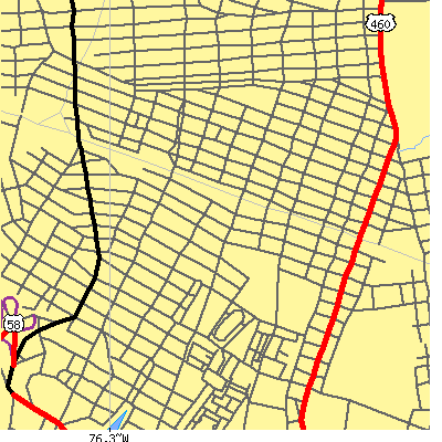 Zip code 23517 close-up map