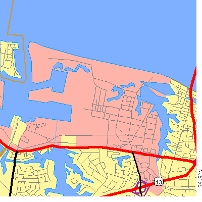Zip code 23521 close-up map