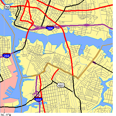 Zip code 23523 close-up map
