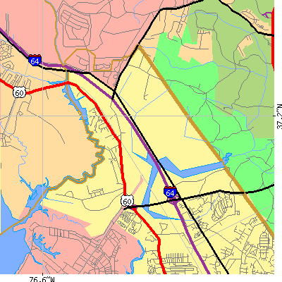 Zip code 23603 close-up map