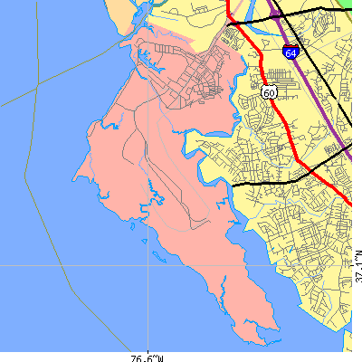 Zip code 23604 close-up map