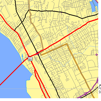 Zip code 23605 close-up map
