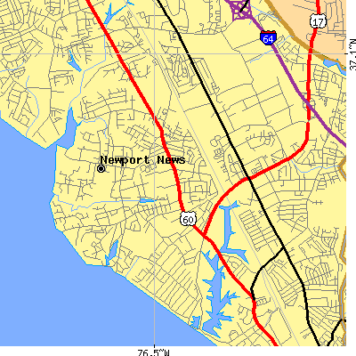 Zip code 23606 close-up map