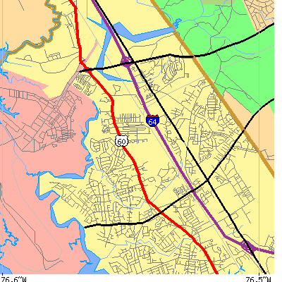 Zip code 23608 close-up map