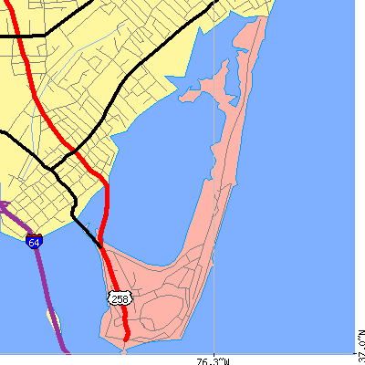 Zip code 23651 close-up map