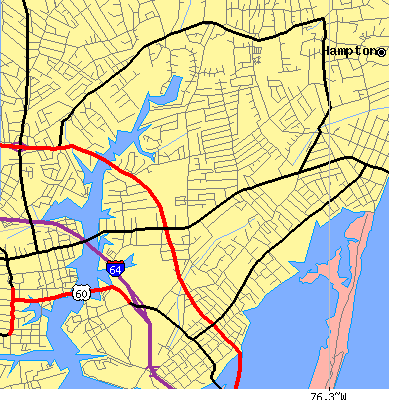 Zip code 23663 close-up map